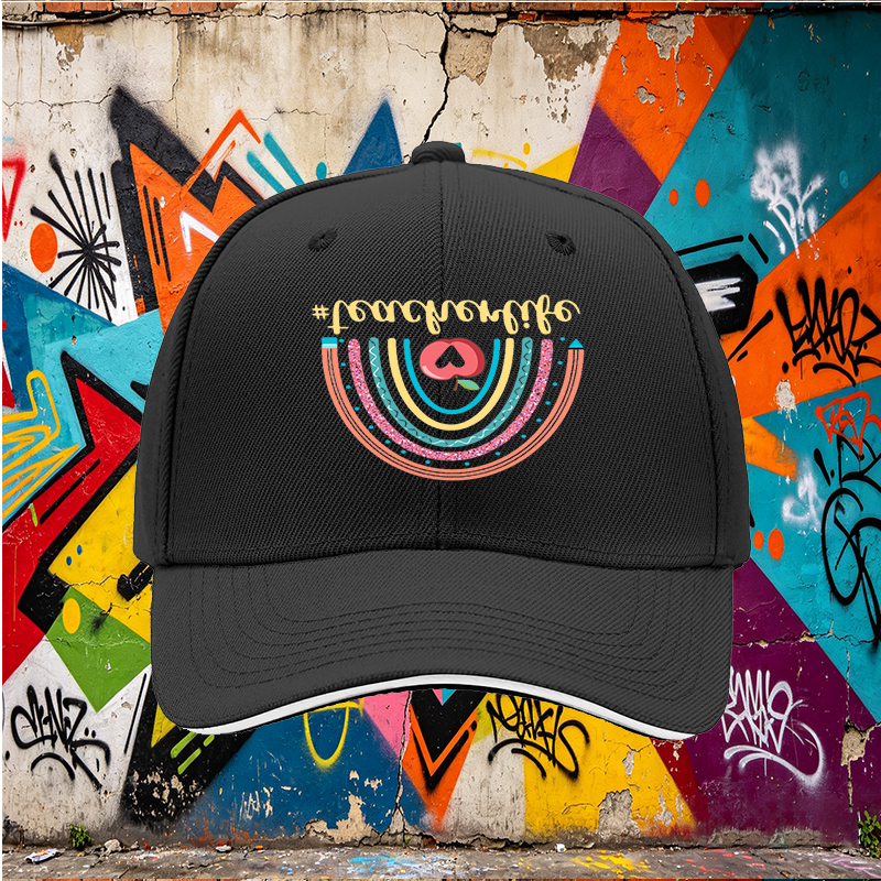 Unisex Classic Sandwich Hat with Rainbow Apple Teacherlife Print - Perfect for Teachers, Educators, and School Events - Ideal Gift for Teaching Professionals