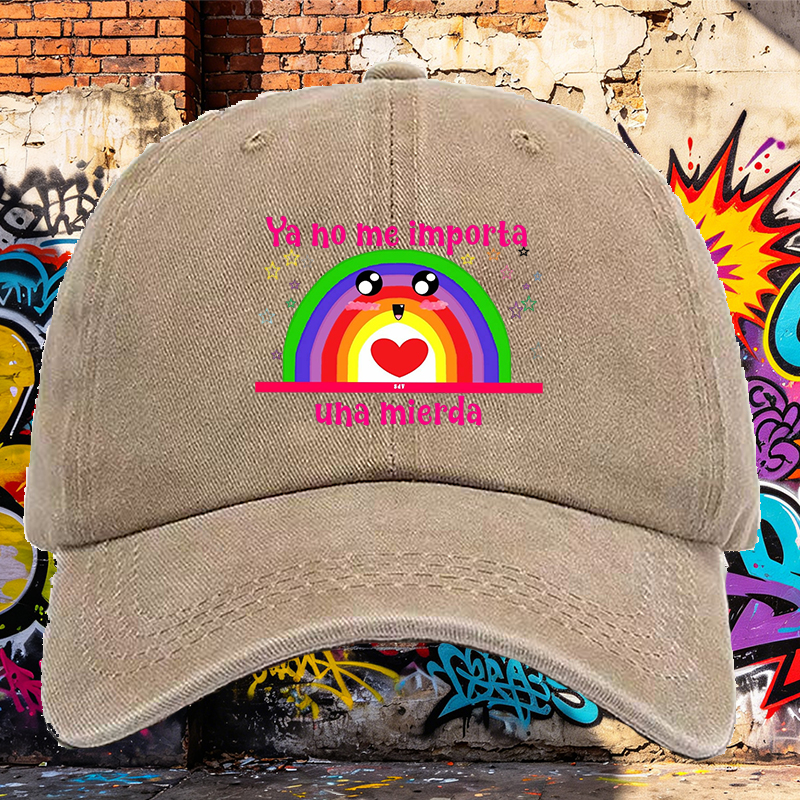 Men's Printed Washed Cap with Rainbow Face and 