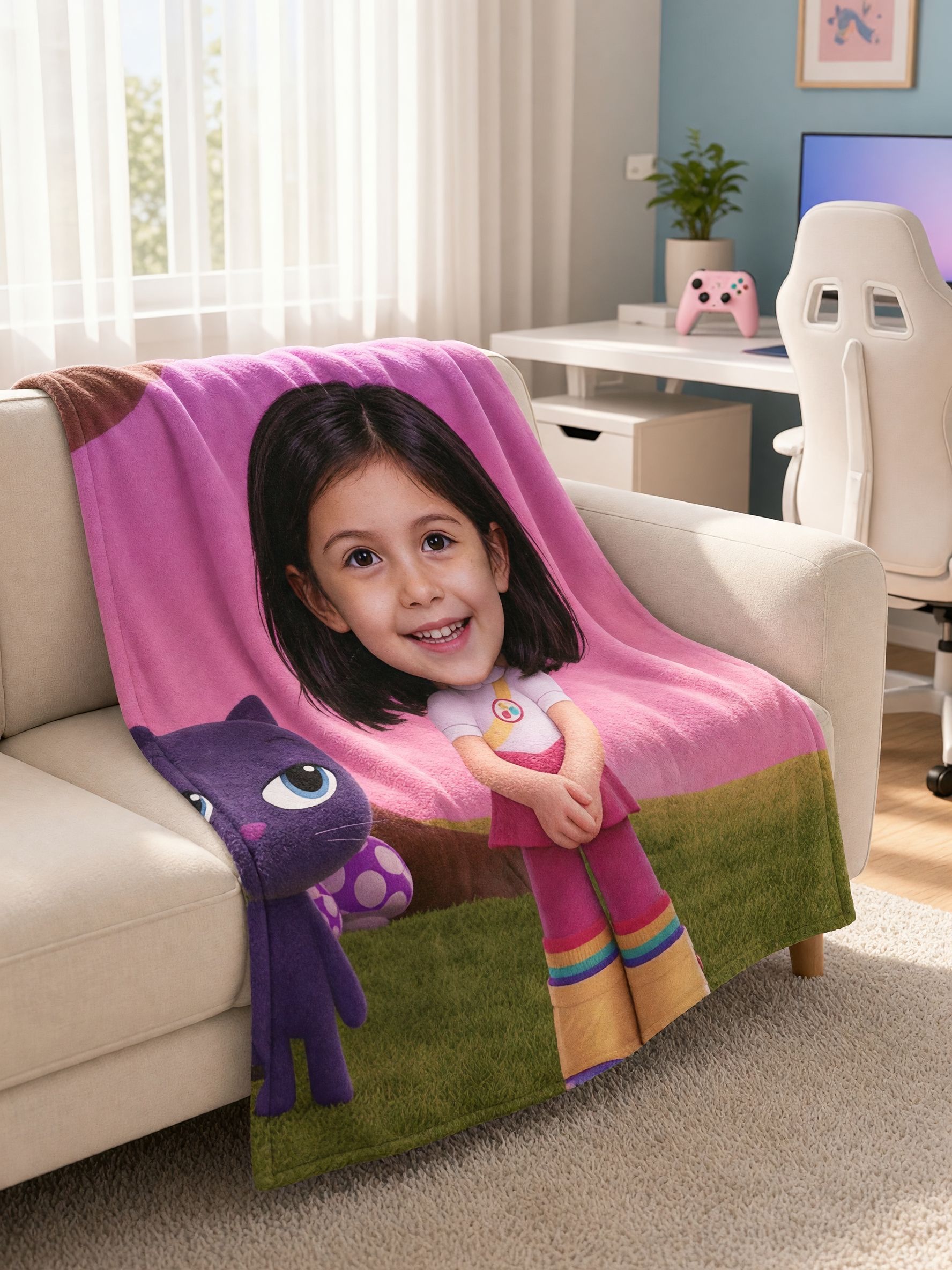 Custom Face Blanket Personalized Cartoon Big Head Soft Flannel Fleece Throw, Ideal Cozy Gift for Kids and Family
