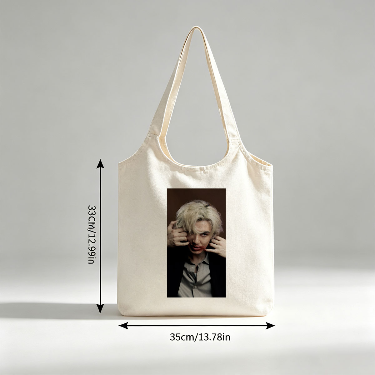 Lisa from BLACKPINK in a Dramatic Close-Up with Platinum Blonde Hair and Intense Expression - Canvas shoulder bags/