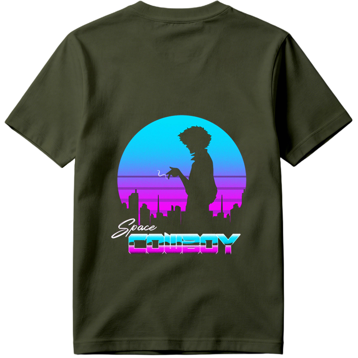 Space Cowboy - Silhouette of a Man Against a Retro-Futuristic Cityscape - Tee
