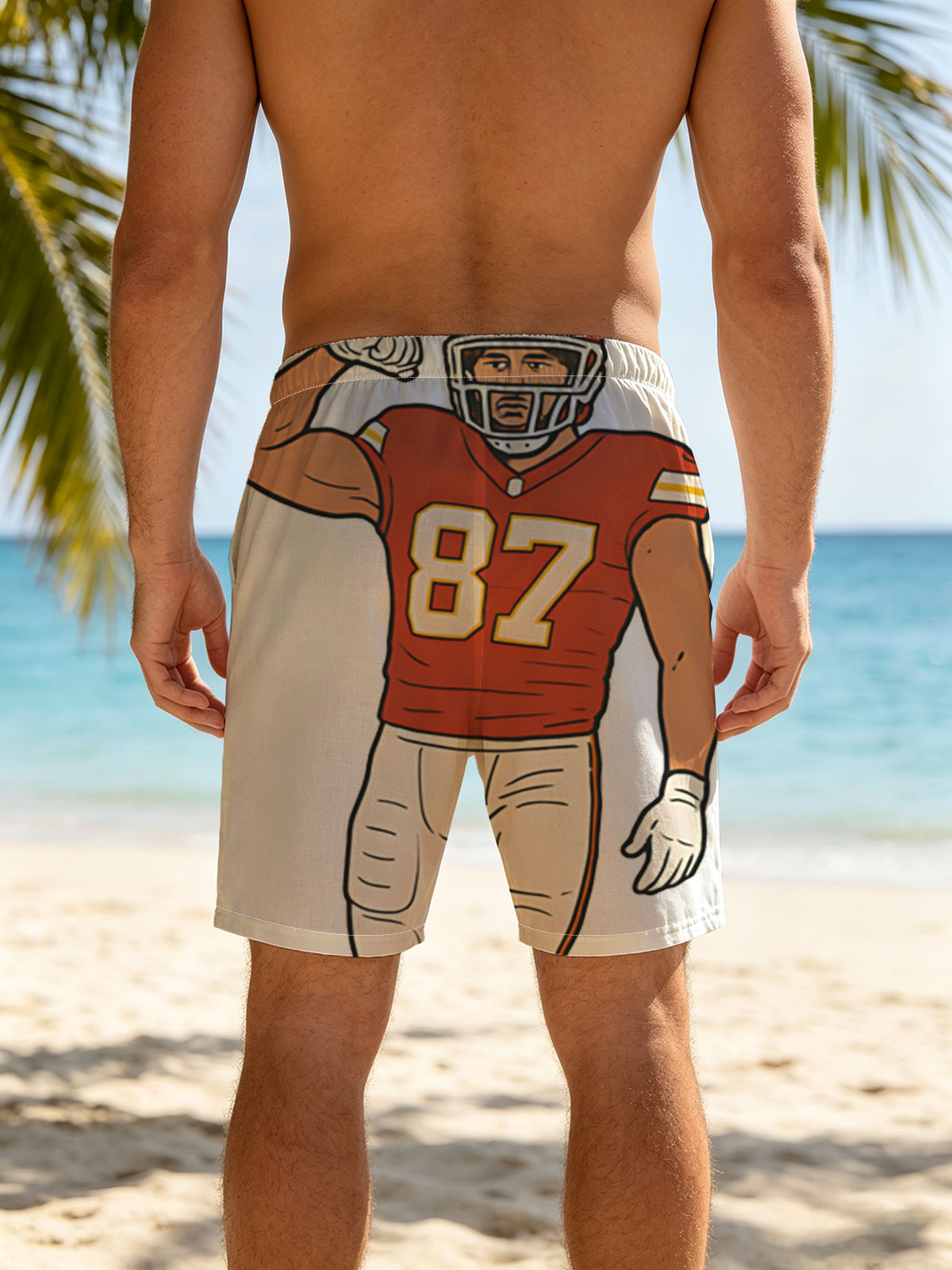 American Football Player #87 Flexing Muscle -  Beach shorts