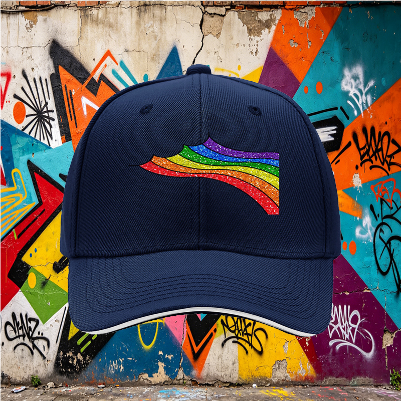 Unisex Classic Sandwich Hat with Glitter Rainbow Print Design | Lightweight Sun Protection Cap for Outdoor Activities, Beach, Travel, and Pride Events | Suitable for Adults Seeking Stylish and Comfortable Headwear