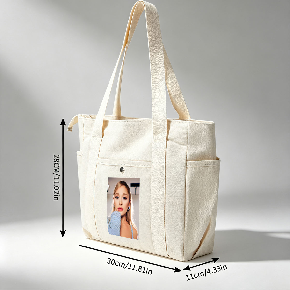 Ariana Grande in a Serene Moment Wearing a Light Blue Textured Top and Elegant Earrings - Multi-pocket bags