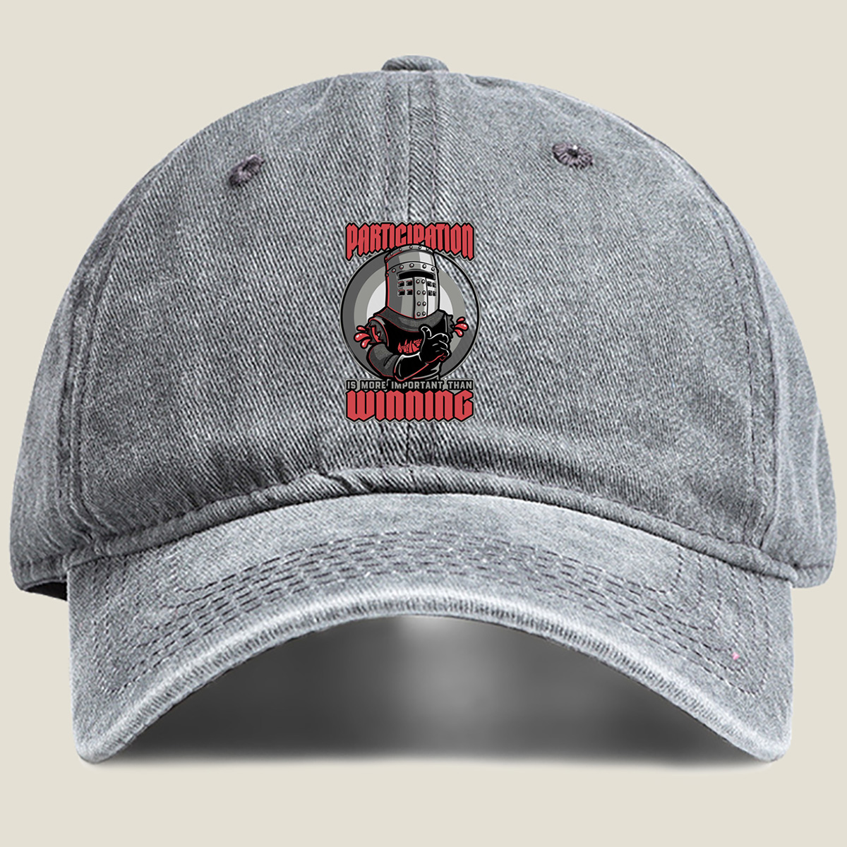 Participation is More Important Than Winning - Knight Mascot Design - Washed Denim - Baseball Cap