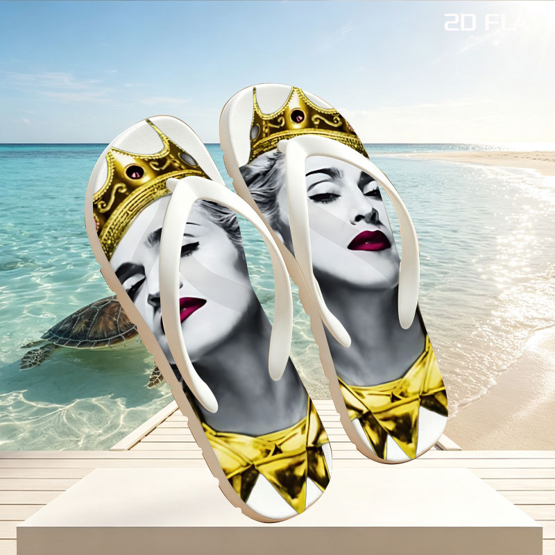 Madonna as Queen: Golden Crown and Regal Attire -  flip-flops