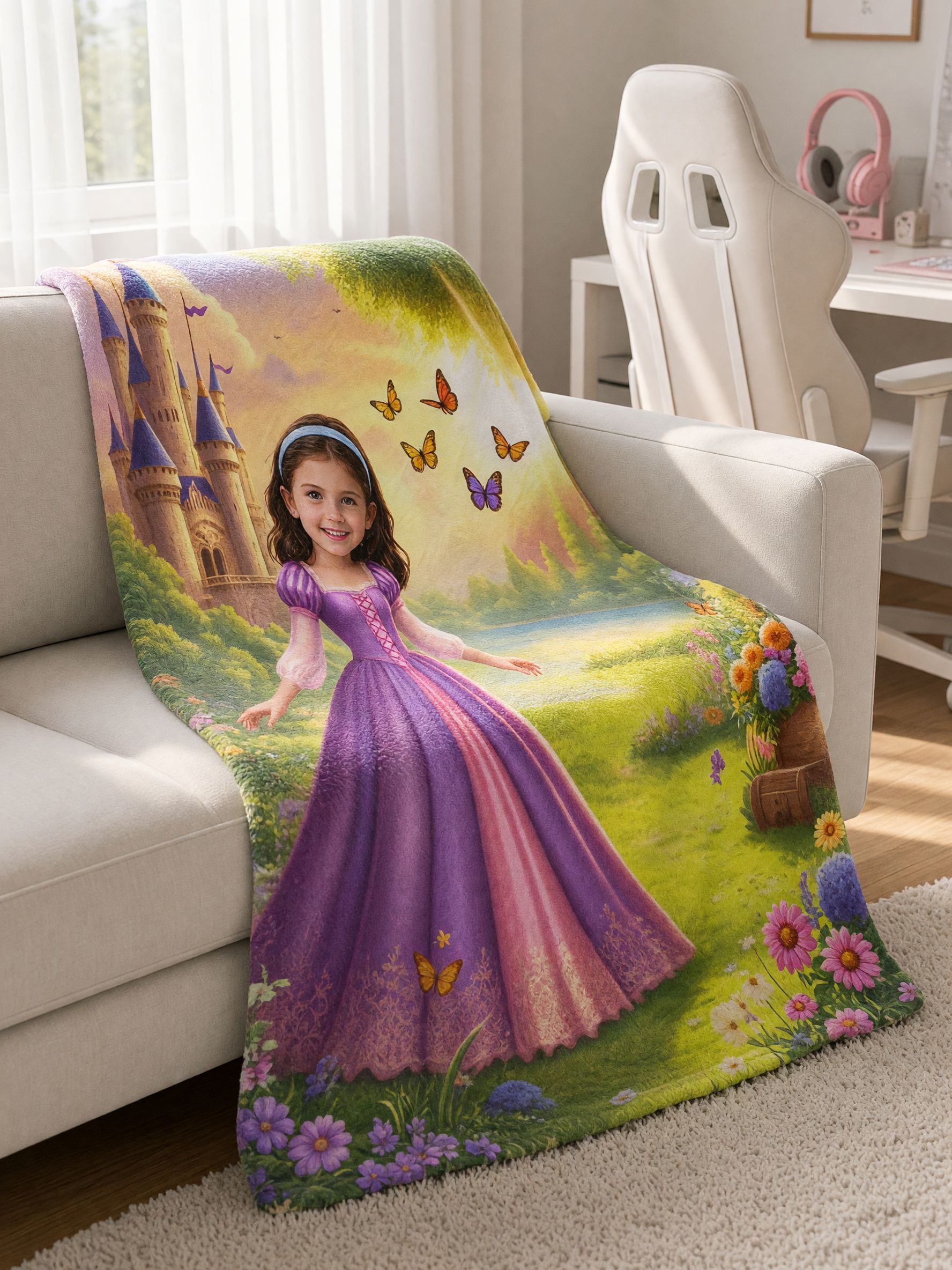 Custom Face Photo Flannel Blanket, Personalized Princess Throw, Soft Cozy Fleece Keepsake Gift for Girls