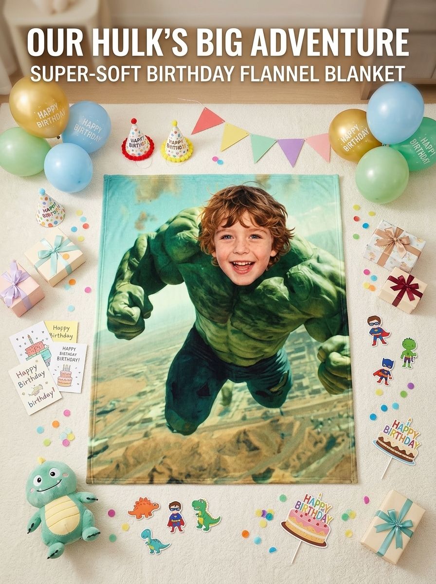 Custom Face Photo Flannel Throw Blanket Personalized Superhero Body Soft Warm Fleece Bed Couch Gift