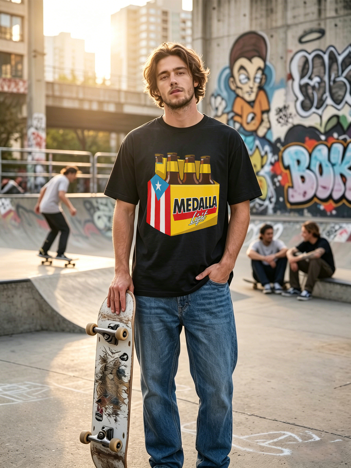 Men's Medalla Light Beer Box Print T-Shirt Casual Round Neck Summer Lightweight Breathable Short Sleeve Tee for Adults Bar Party Outdoor Leisure Wear