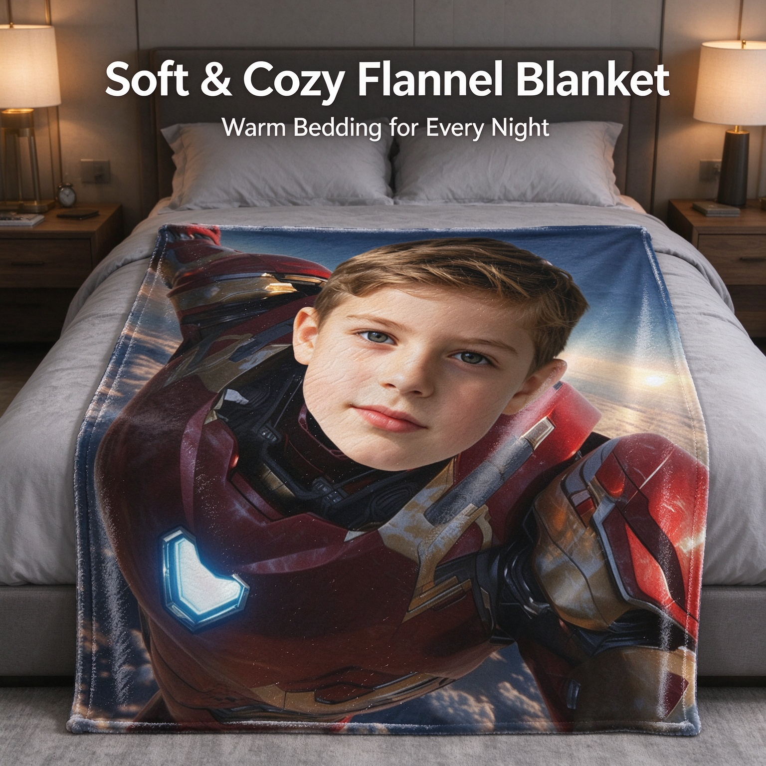 Custom Photo Face Blanket Personalized Superhero Flannel Throw for Kids Adults Soft Plush Keepsake Gift