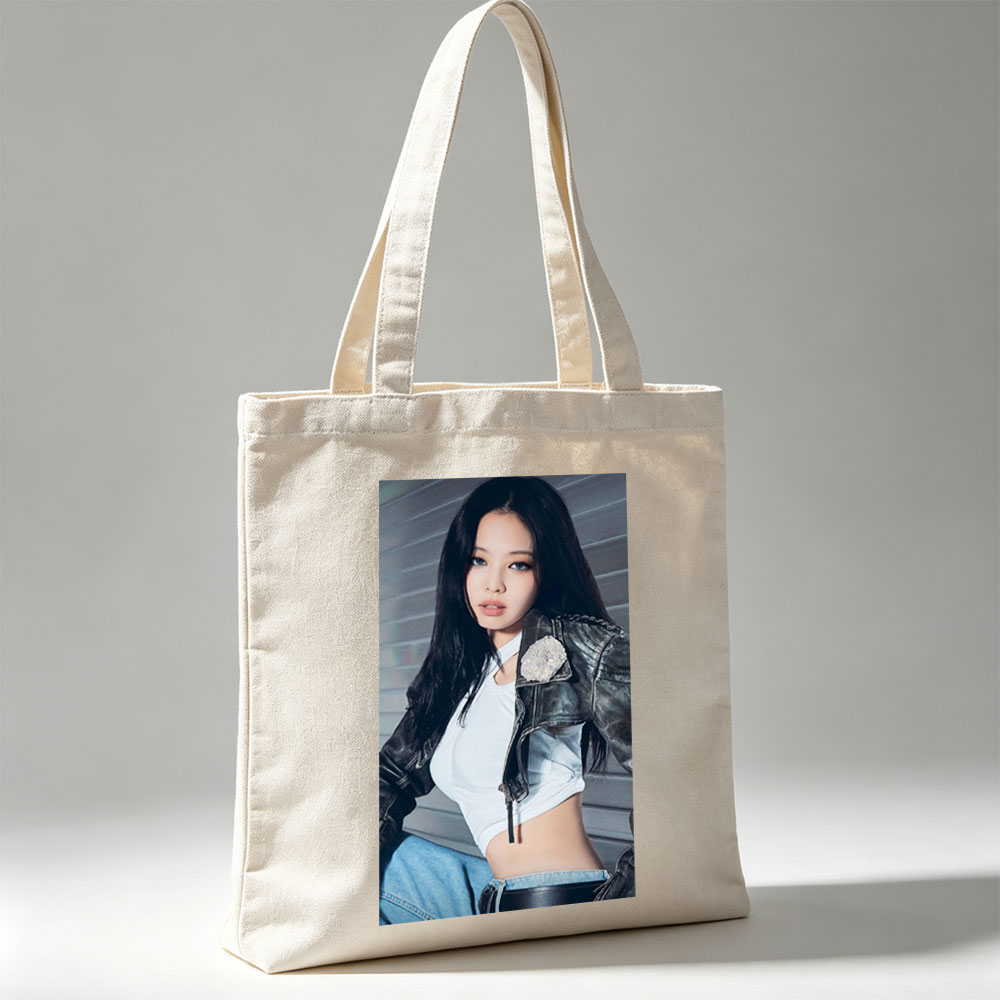 Jennie Kim in a Stylish Leather Jacket and Crop Top Pose - Canvas tote bags