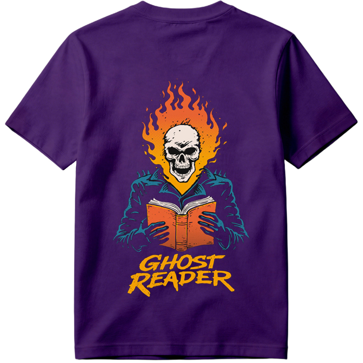 Ghost Reader: Skull with Flames Reading a Book - Tee