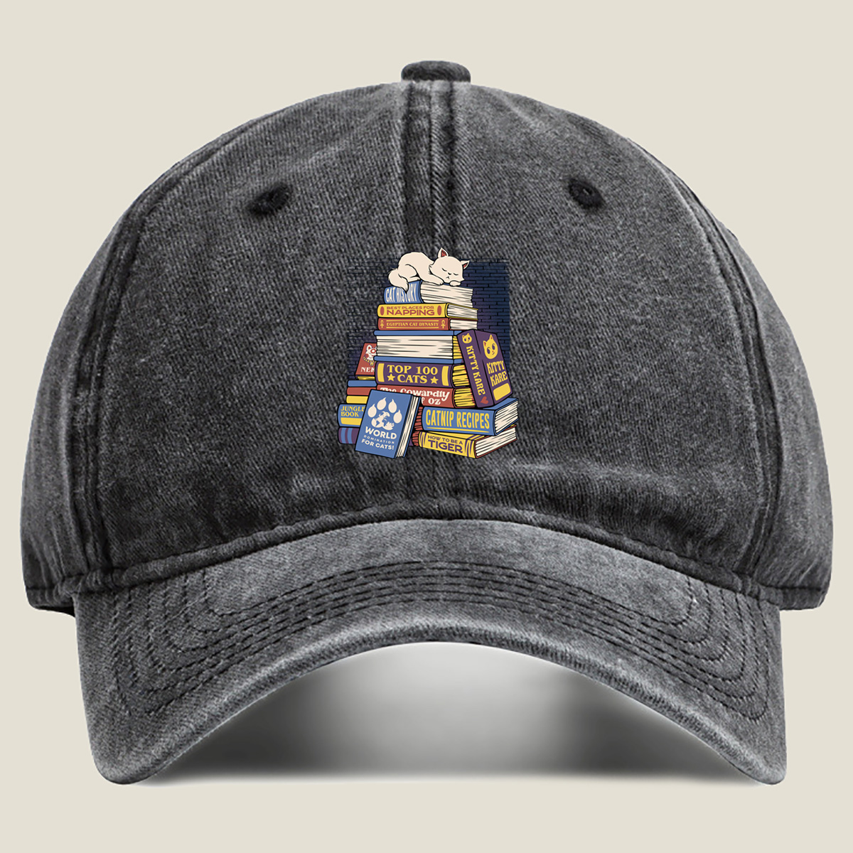 Cat Nap: A Stack of Feline Favorites - Washed Denim - Baseball Cap