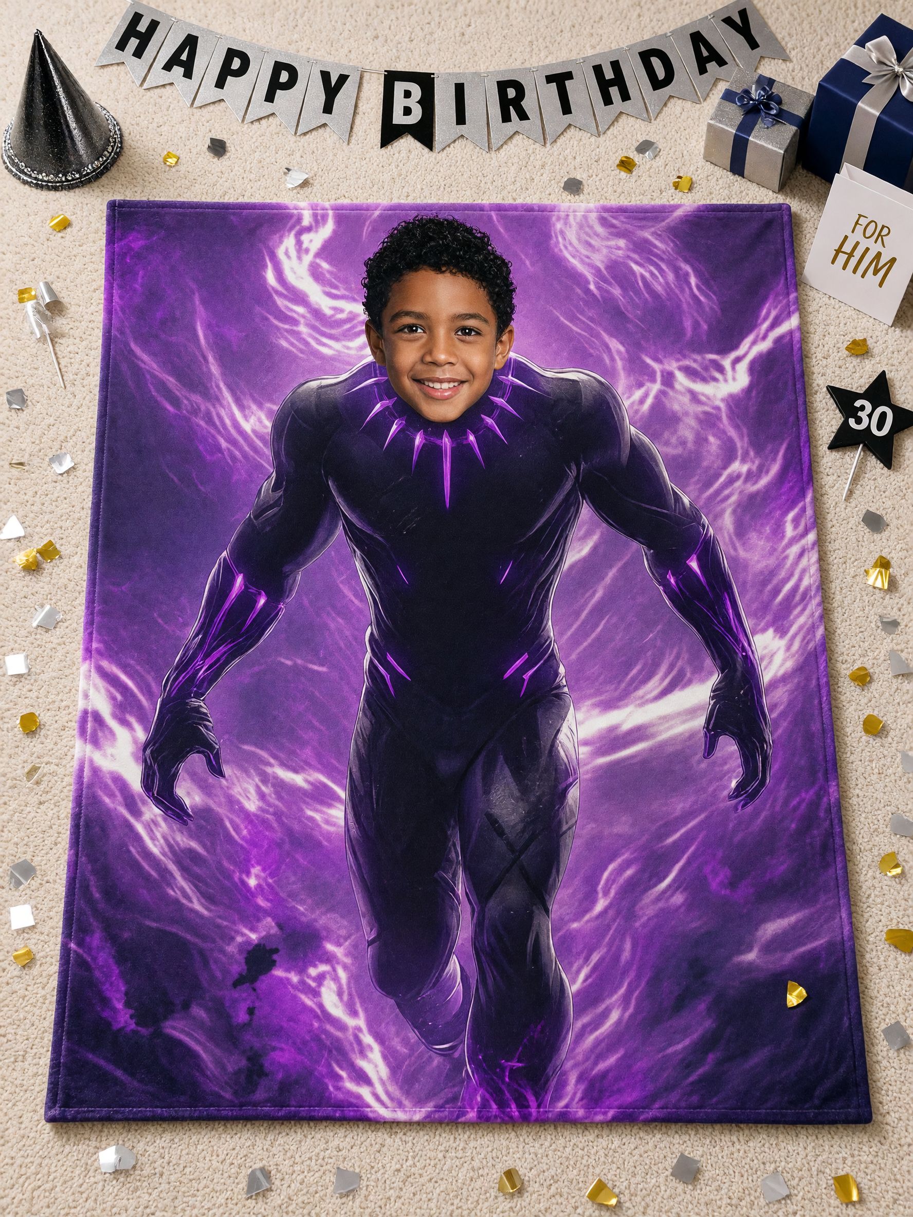 Personalized Superhero Photo Face Blanket, Ultra Soft Flannel Fleece Throw, Cozy Custom Gift for Kids and Teens