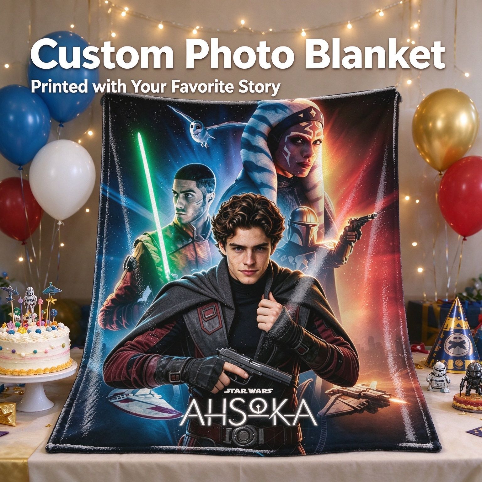 Custom Photo Flannel Throw Blanket Personalized Portrait Sci Fi Galactic Hero Soft Fleece Cozy Bedding Couch Gift