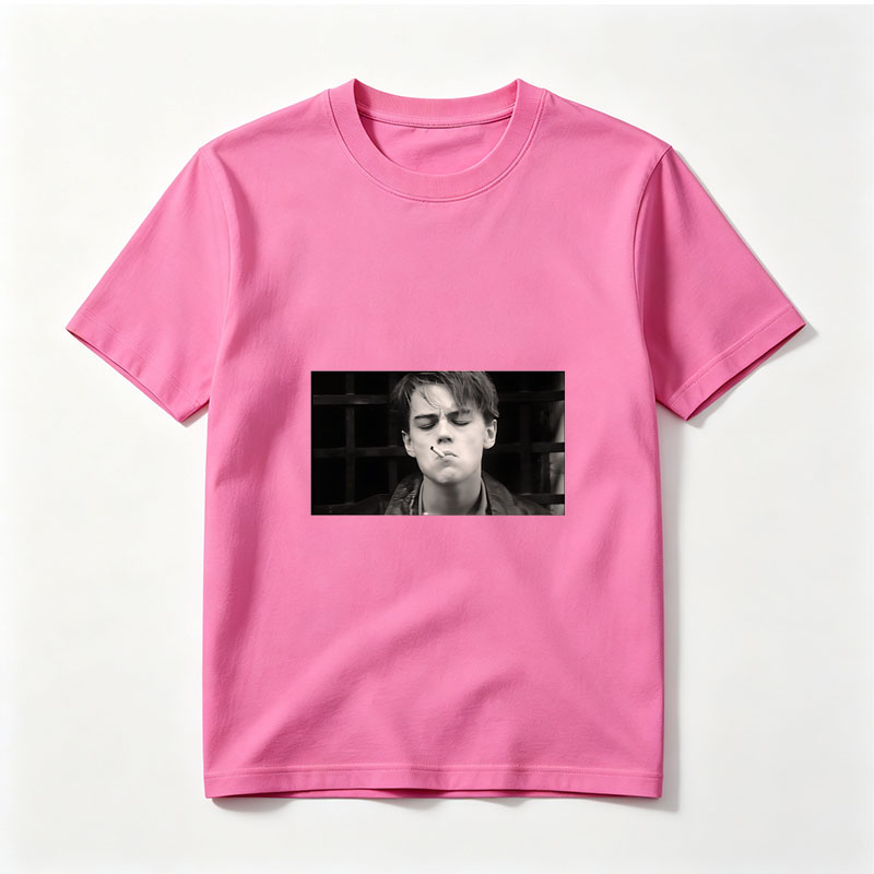 Leonardo DiCaprio smoking a cigarette in a black and white scene - Tee