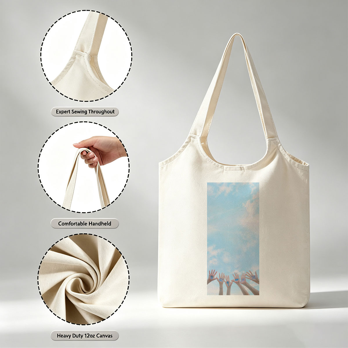 TXT Members Hands with Drawings Against Blue Sky - Canvas shoulder bags/