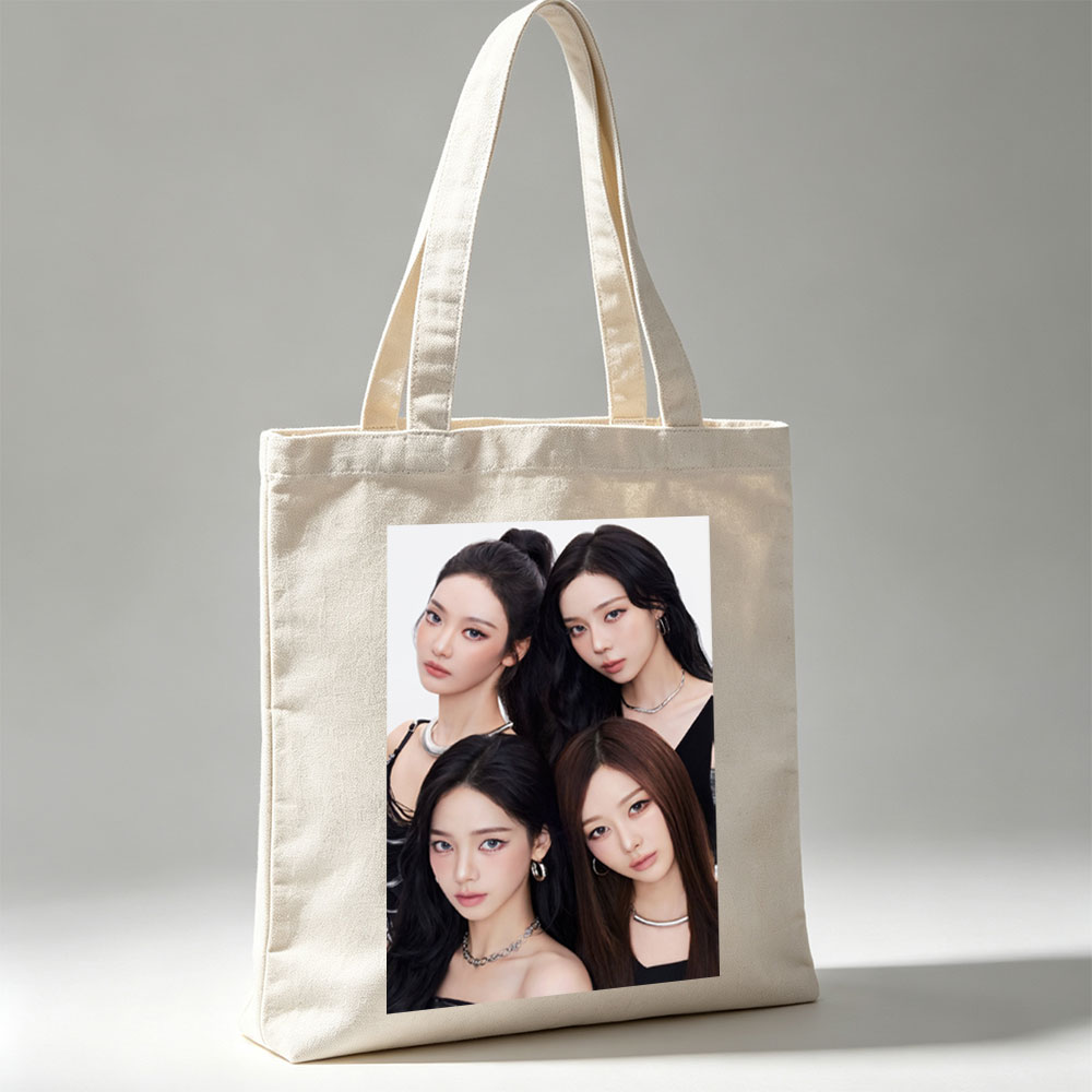 Aespa Members in a Close-Up Group Portrait with Elegant Black Outfits and Stylish Jewelry - Canvas tote bags