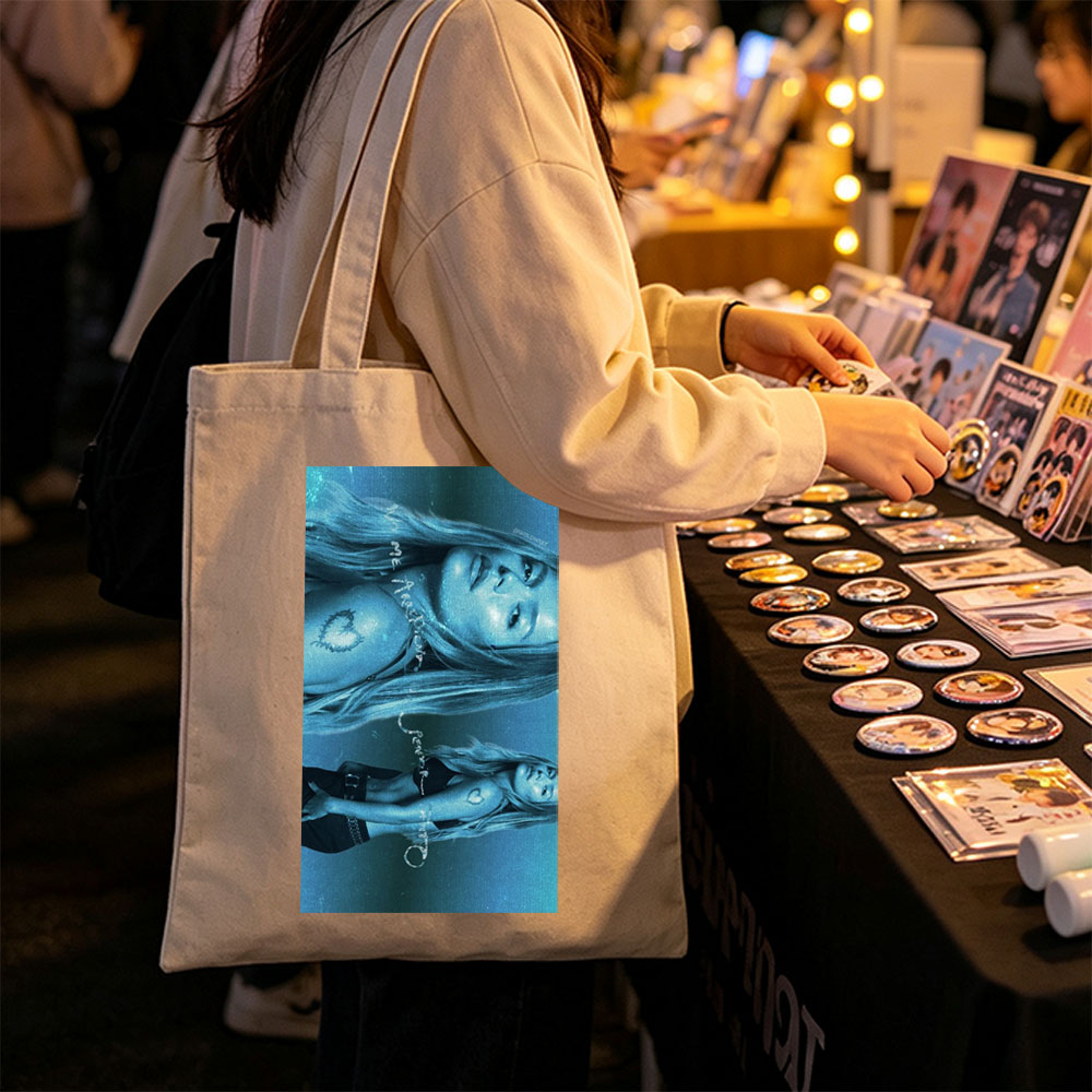Lana Del Rey Underwater Scene - Ethereal Blue Portrait with Heart Tattoo and Flowing Hair - Canvas tote bags