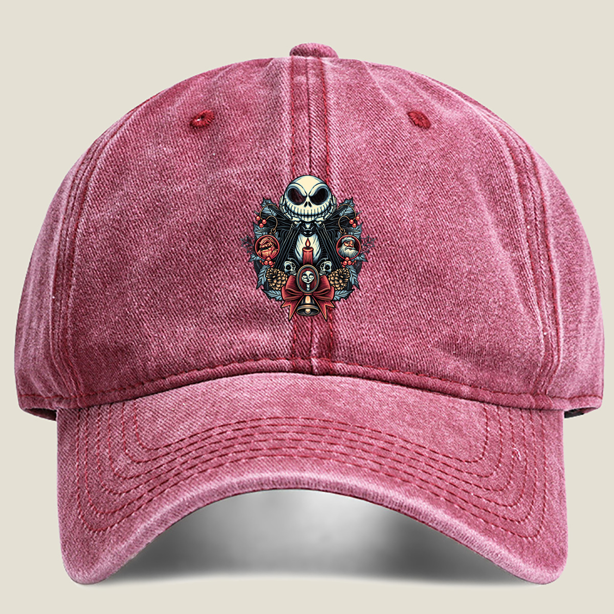The Nightmare Before Christmas: Jack Skellington, Sally, and Santa Ornaments - Washed Denim - Baseball Cap