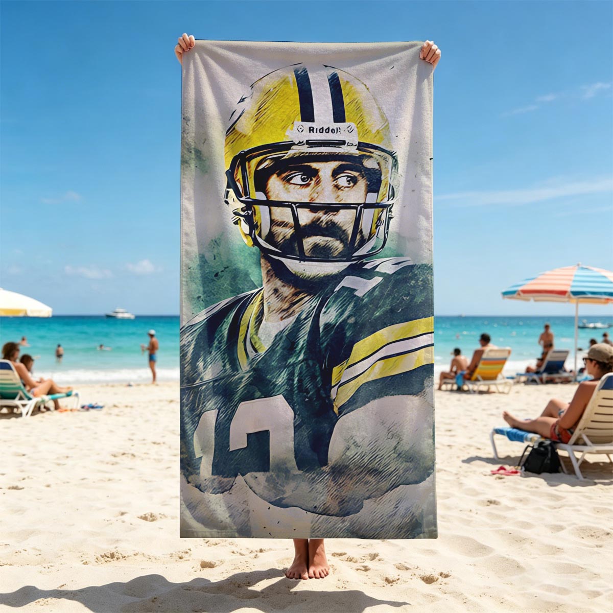 Brett Favre, Green Bay Packers Quarterback, in Action - Beach towels