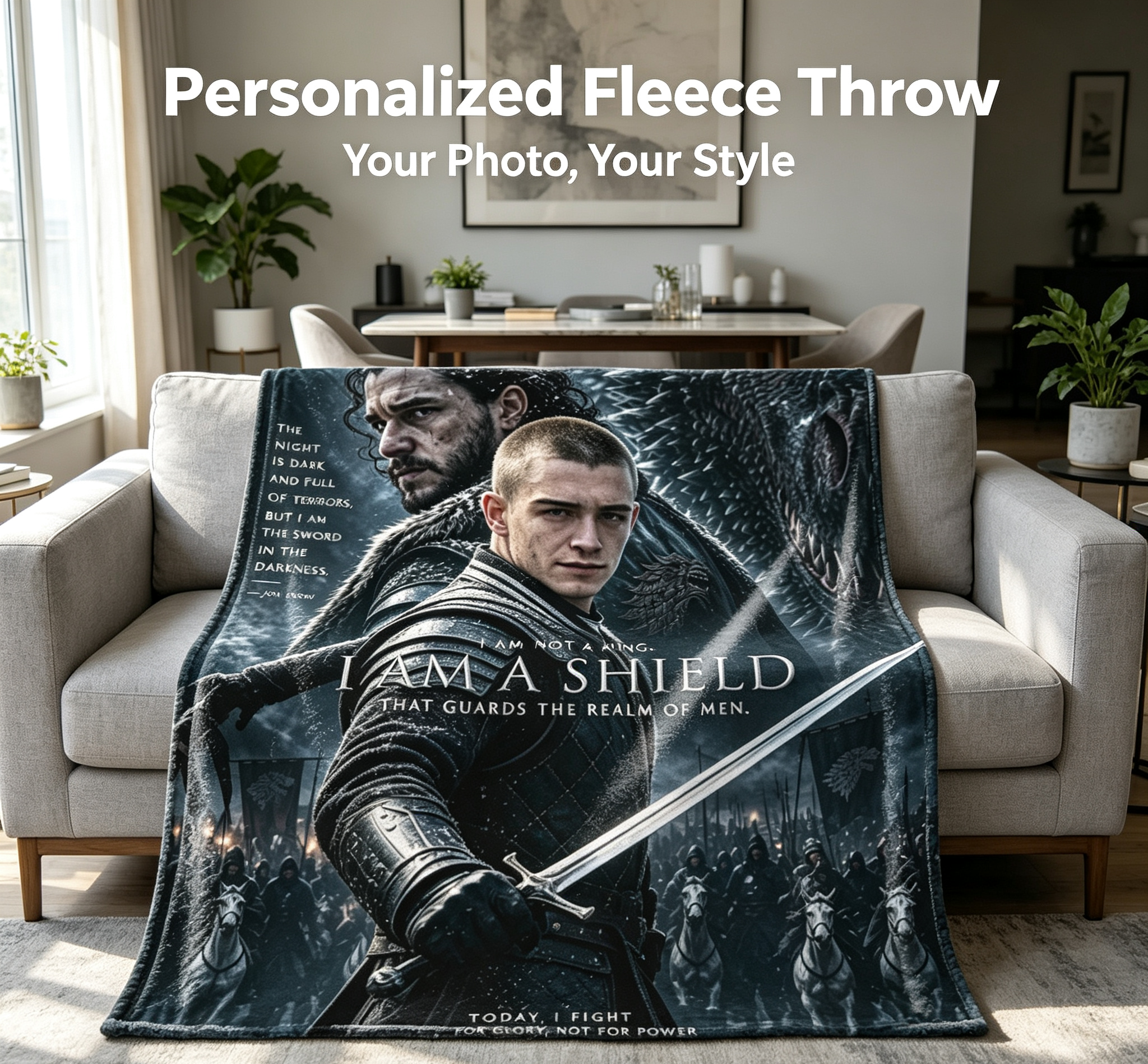 Custom Face Blanket Game of Thrones Jon Snow and Arya Stark Flannel Blanket for Couch, Bed, or Travel – Perfect Gift for Fans of HBO Series and Fantasy Lovers