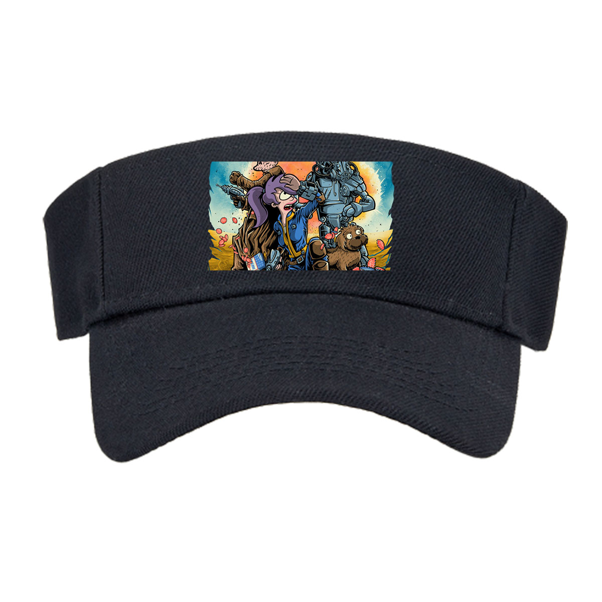 Fallout Characters: Vault Dweller, Robo-Soldier, Dogmeat, and Cowboy in Post-Apocalyptic Scene -  Visor cap