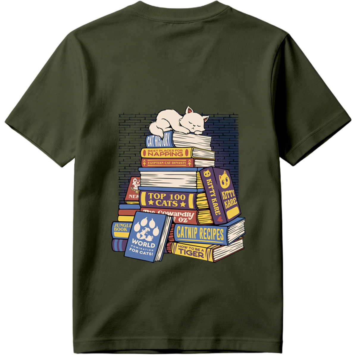 Cat Nap on Book Stack - Tee