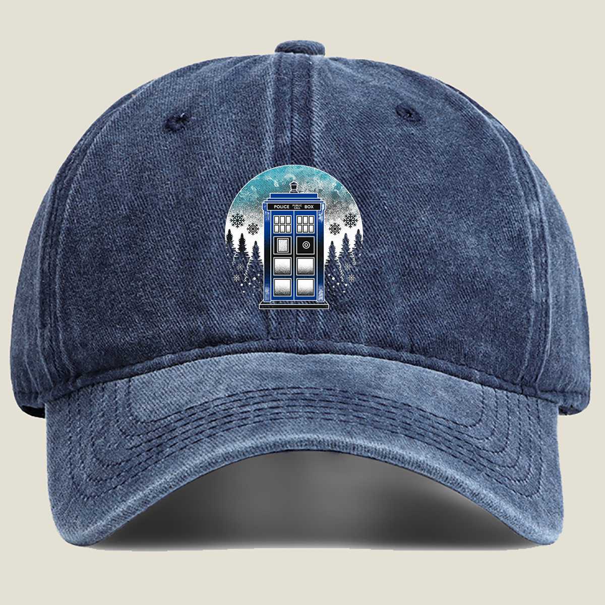 TARDIS in Winter Wonderland - Washed Denim - Baseball Cap