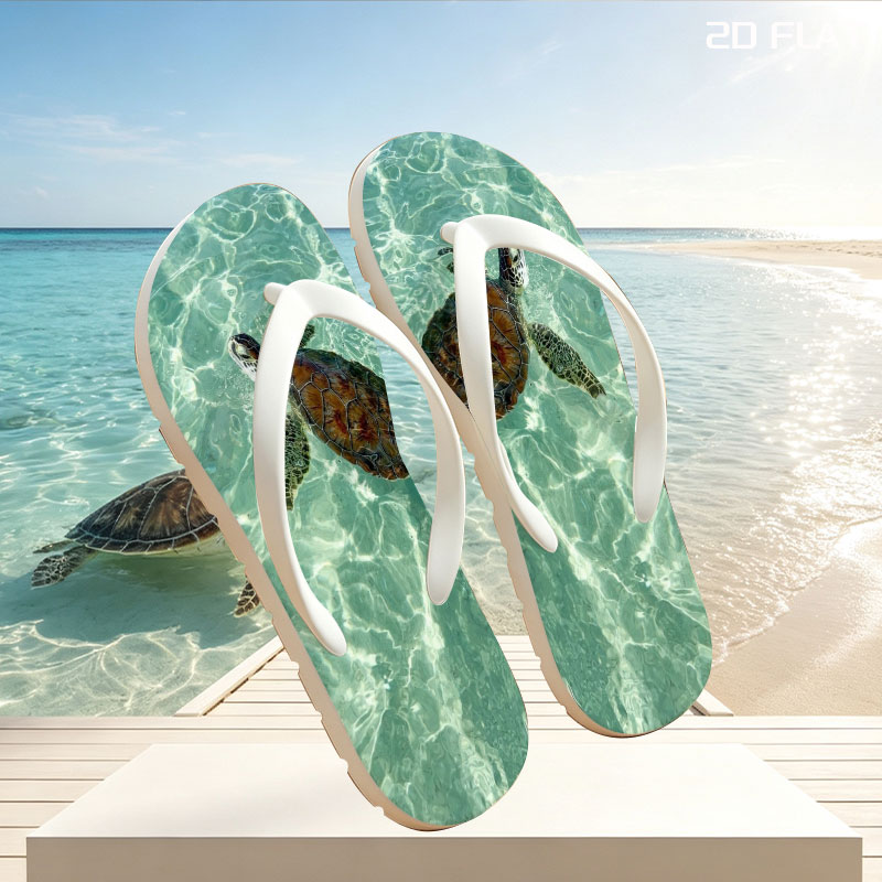Sea Turtle Swimming in Clear Turquoise Water -  flip-flops