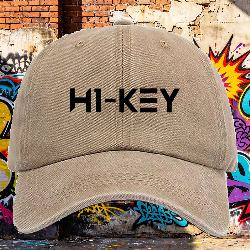 Men's Printed Washed Cap with HI-KEY Logo Design - Casual Round Brim Summer Lightweight Hat for Outdoor Activities, Urban Streetwear, and Daily Use - Ideal for Young Adults and Fashion-Conscious Men