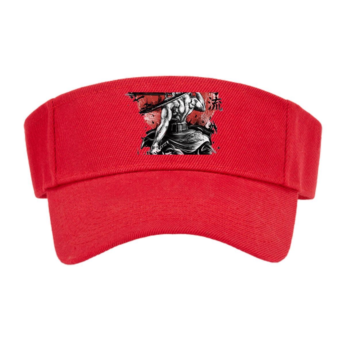 Samurai Warrior with Three Swords Against Red Sun Background -  Visor cap