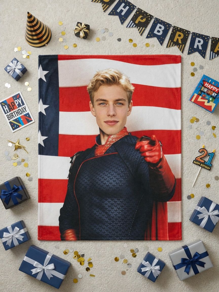 Custom Photo Blanket Personalized Superhero Face Art Throw, Ultra Soft Flannel Fleece Bed Couch Cozy Personalized Gift