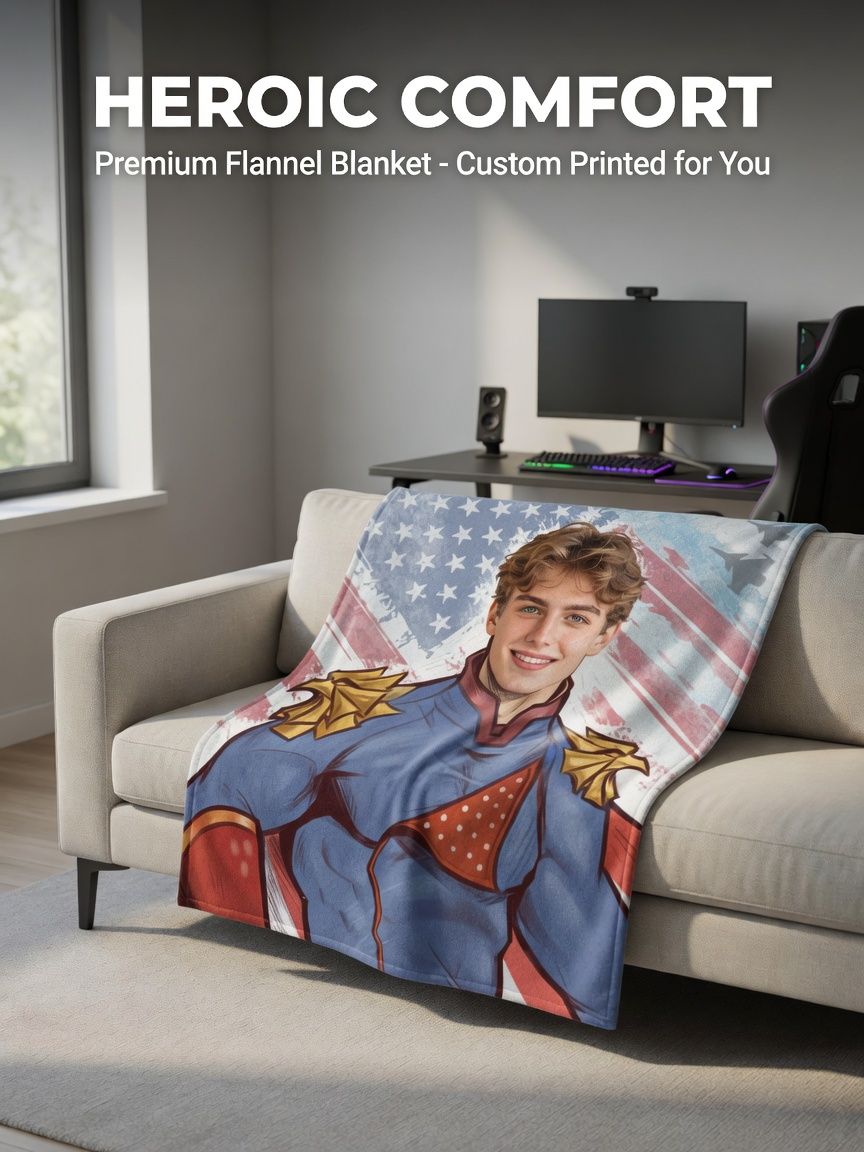 Personalized Superhero Face Photo Blanket Custom Soft Flannel Throw Fleece for Bed Sofa Ideal Unique Keepsake Gift