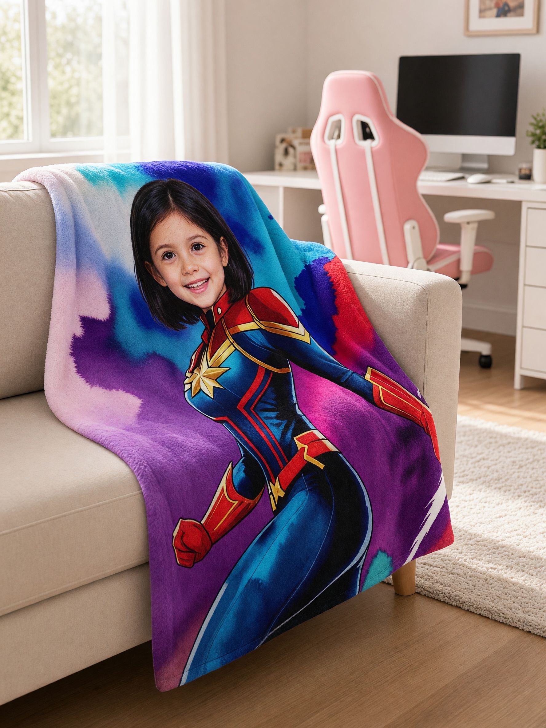 Personalized Face Photo Superhero Flannel Blanket, Ultra Soft Warm Throw for Sofa Couch, Ideal Custom Gift