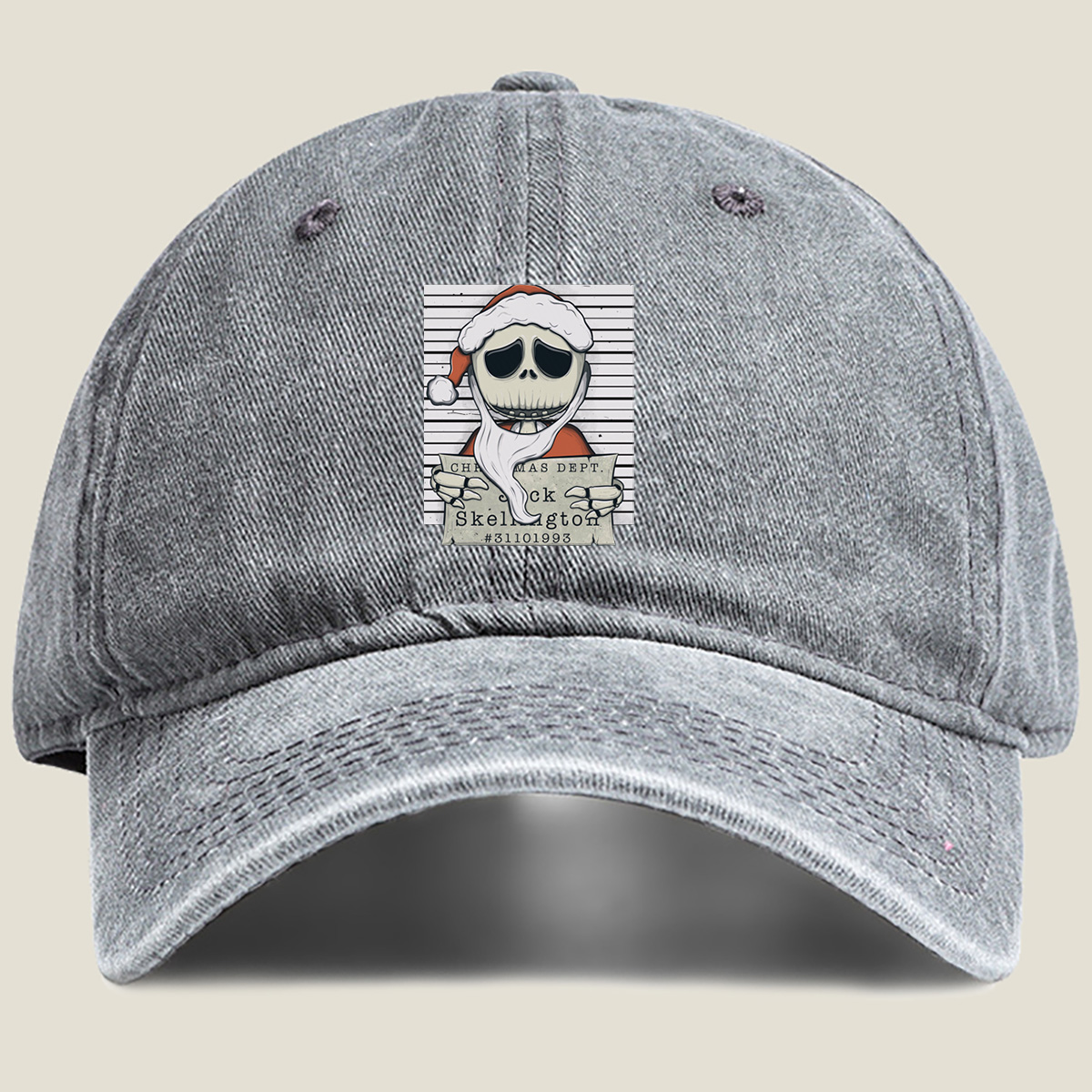 Jack Skellington Christmas Dept Mugshot - Washed Denim - Baseball Cap