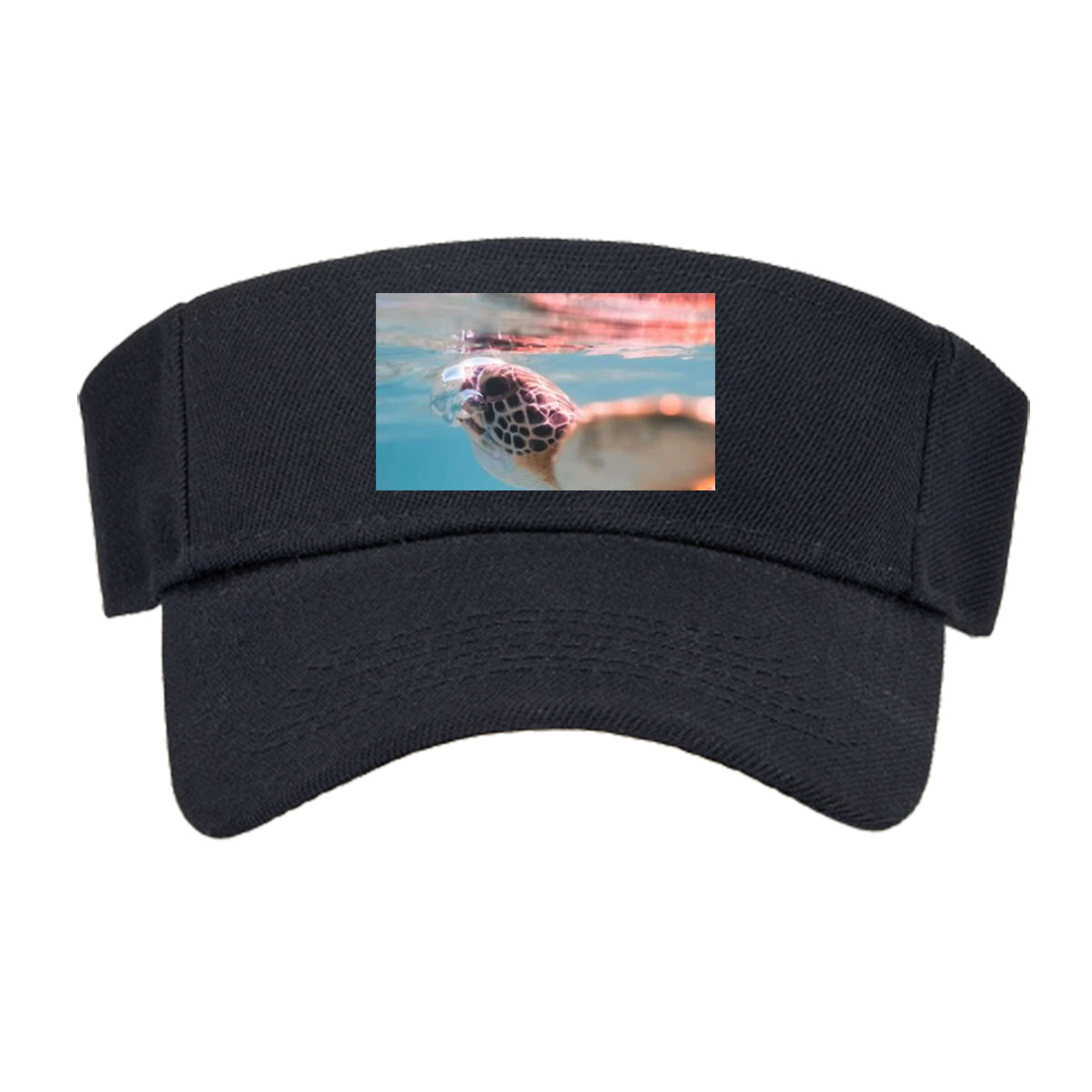 Sea turtle swimming at surface, half above water, clear blue ocean backdrop. -  Visor cap