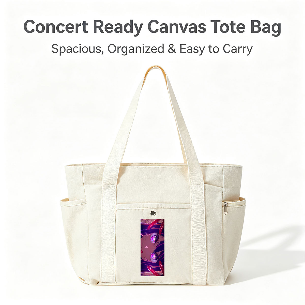 Anime Character with Glowing Purple Eyes and Dramatic Expression in a Cosmic Background - Multi-pocket bags