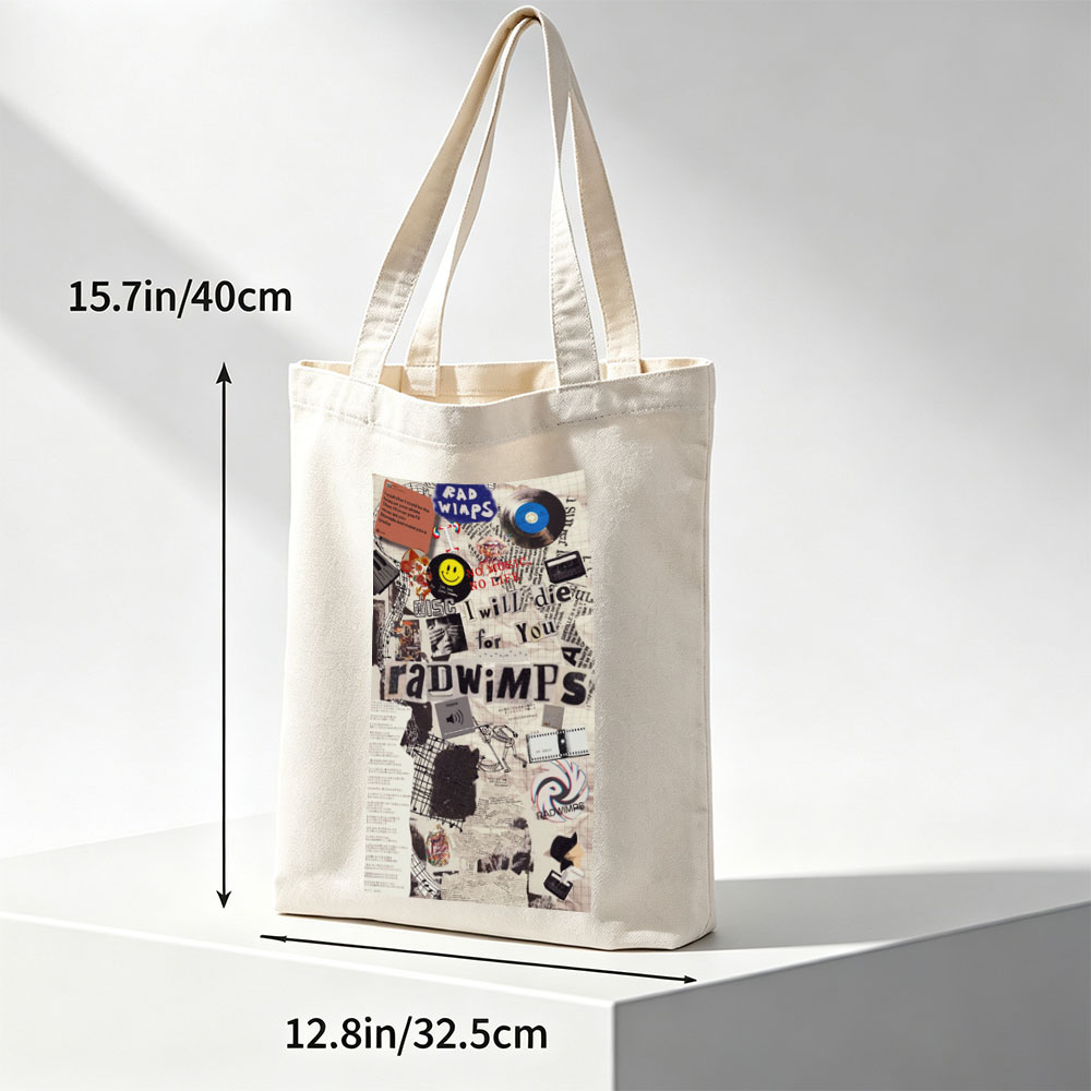 RADWIMPS Collage Art Featuring Music Themes and Lyrics - Canvas tote bags