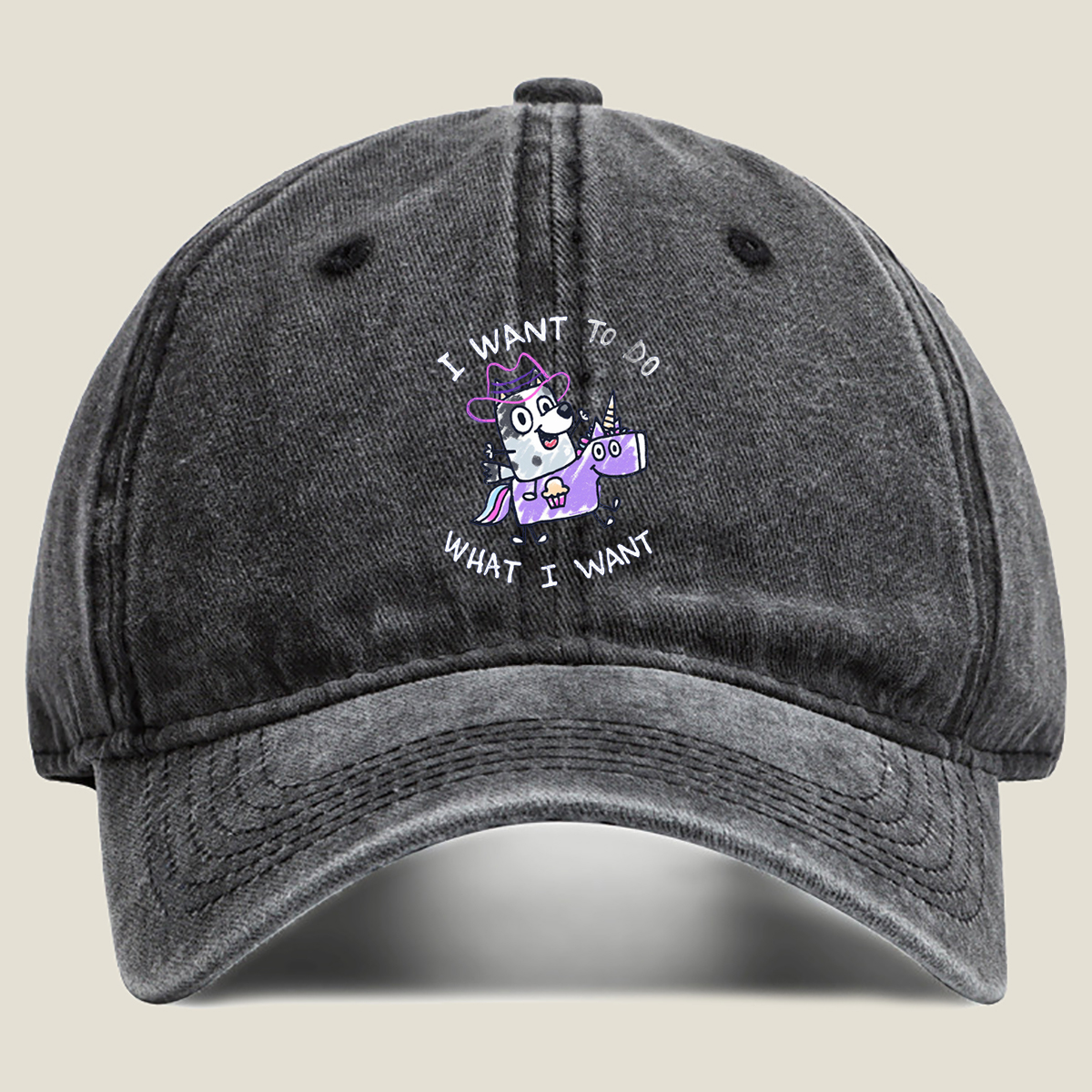 Bluey and the Unicorn: I Want to Do What I Want - Washed Denim - Baseball Cap