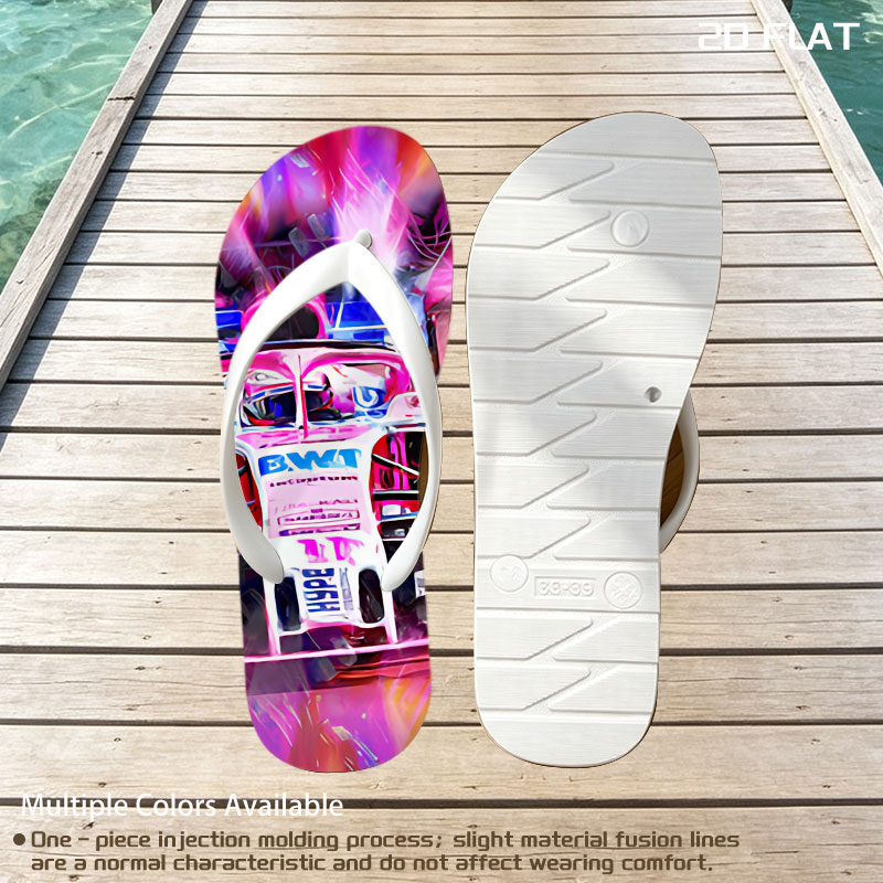 F1 Racing Car in Vibrant Motion Art -  flip-flops