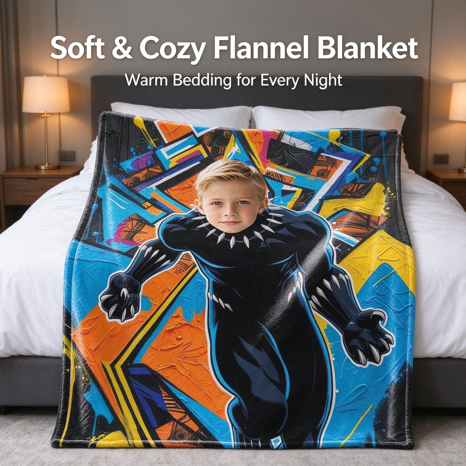 Custom Face Superhero Blanket Personalized Photo Flannel Fleece Throw Soft Warm Bed Couch Cover Ideal Birthday Gift