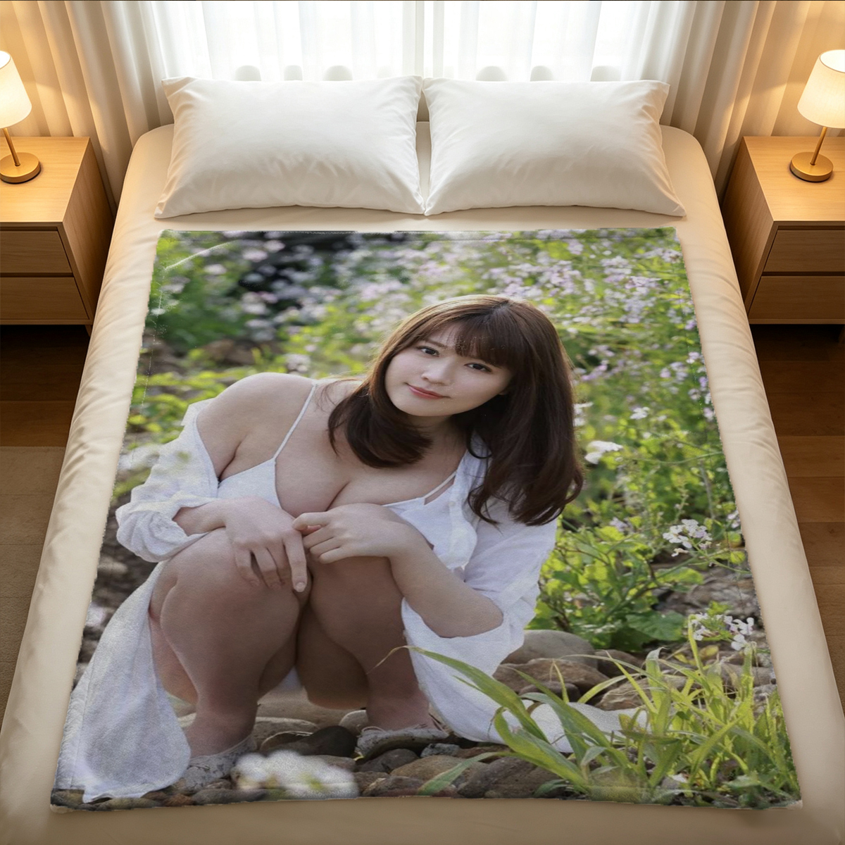 Red Lingerie Seduction on Marble Floor - Blanket