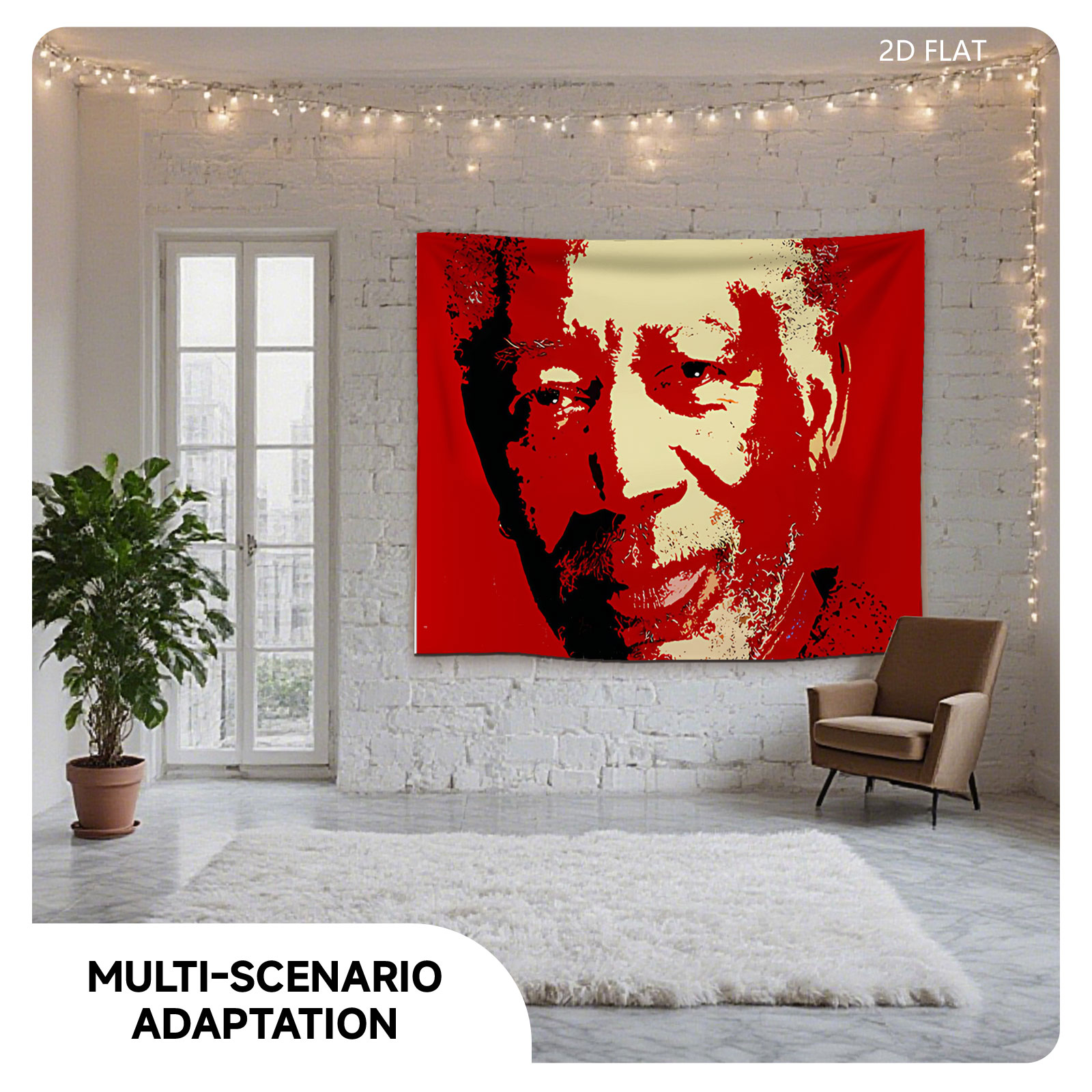Nelson Mandela Portrait in Red and Beige Art Style - Tapestry