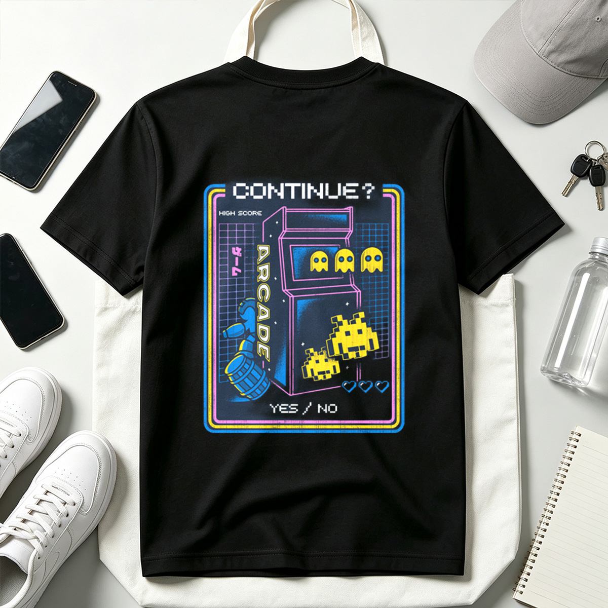 Pac-Man and Space Invaders Arcade Continue Screen - Tee