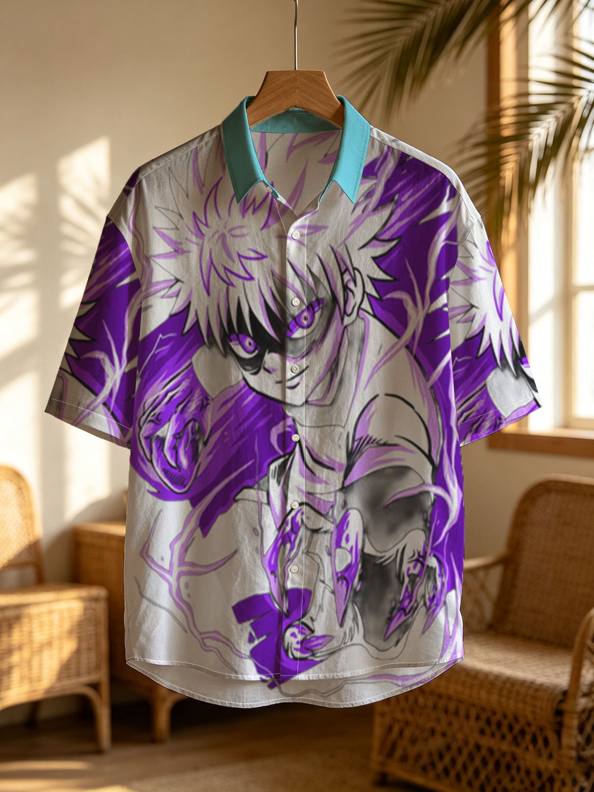 Saitama from One Punch Man in a dynamic pose with purple energy effects -  Shirt