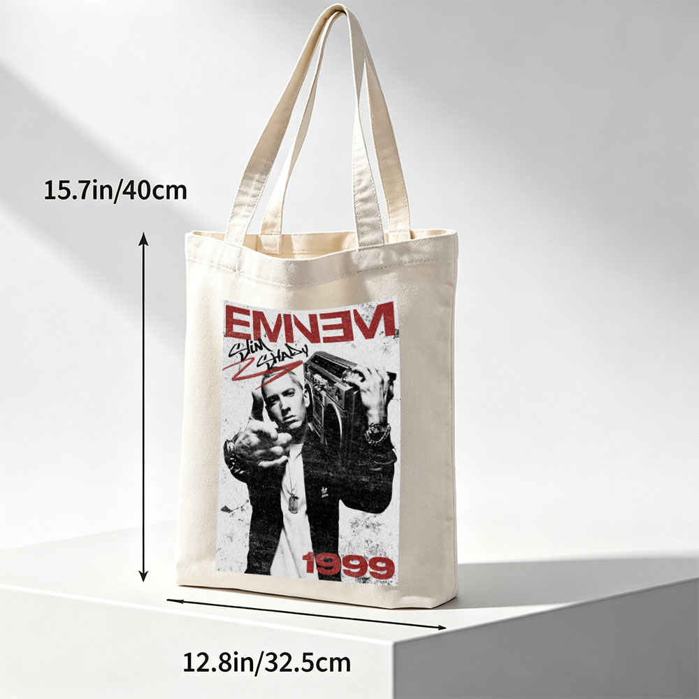 Eminem Holding Boombox Pointing at Camera 1999 Album Cover Art - Canvas tote bags