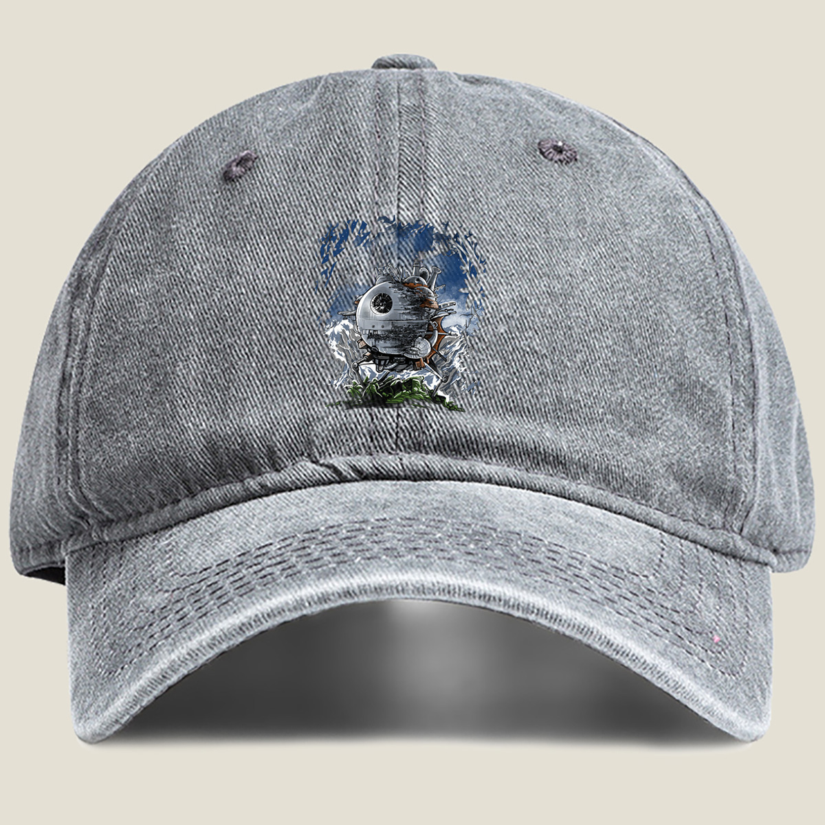 Steampunk Death Star in the Forest - Washed Denim - Baseball Cap