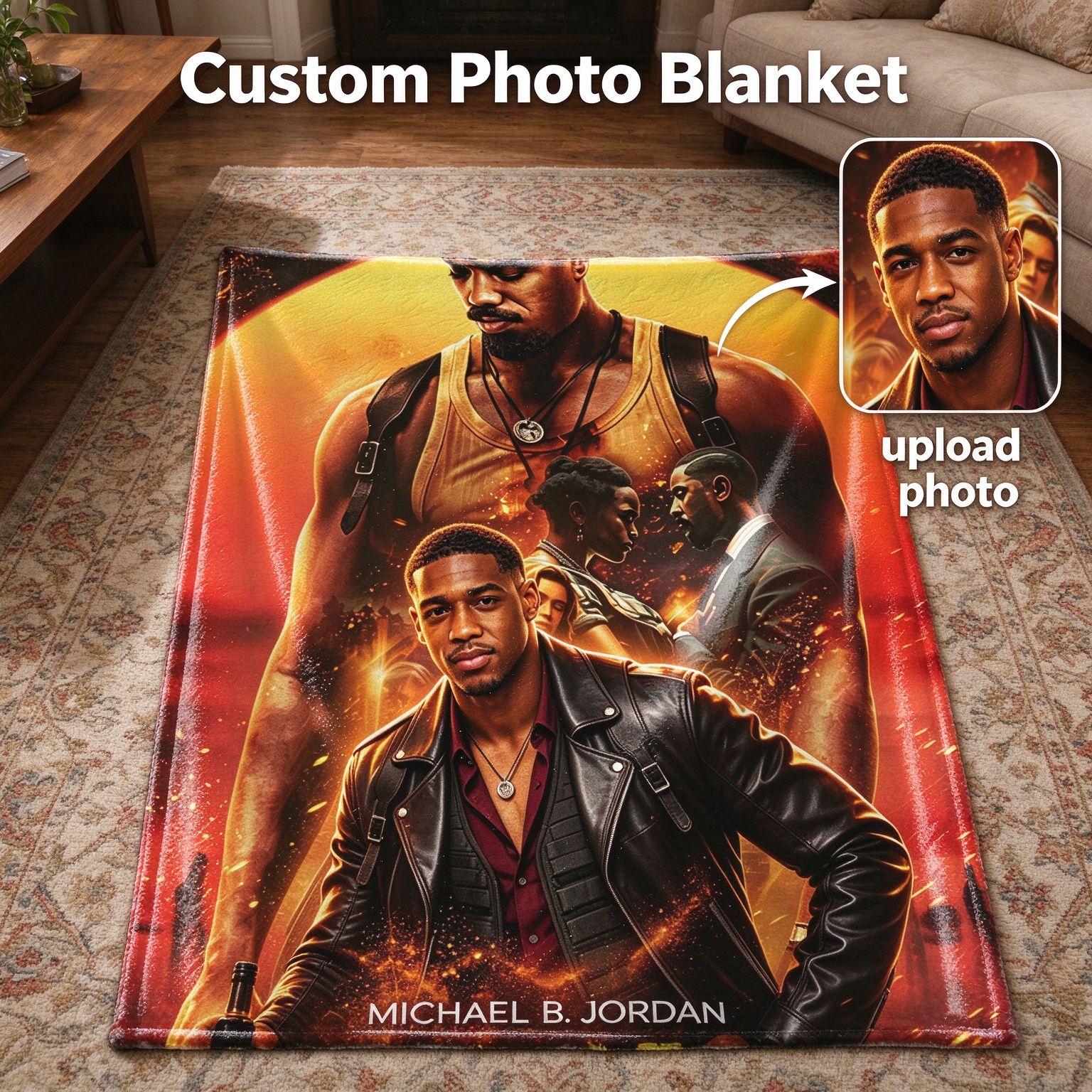 Personalized Custom Photo Headshot Flannel Throw Blanket Ultra Soft Anti Pilling Fleece Cover for Bed Sofa Couch Ideal