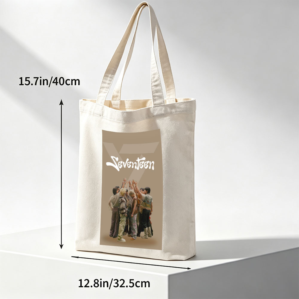 Seventeen Group Huddle Pose with Raised Hands in Stylish Outfits - Canvas tote bags